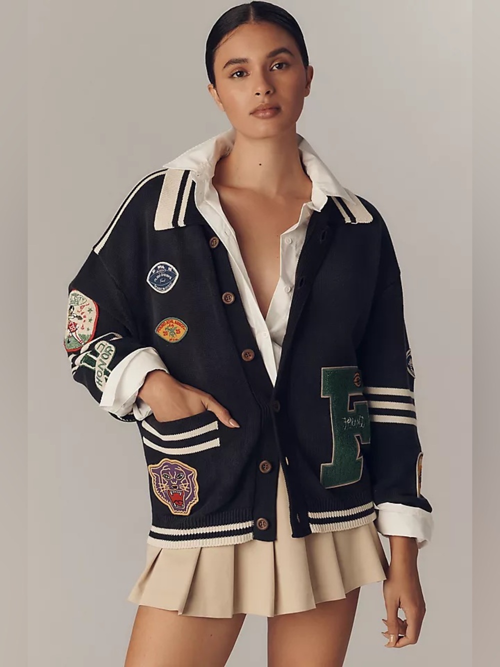 FOUND ANTHROPOLOGIE VARSITY PATCH CARDIGAN SOLD OUT REVOLVE $400